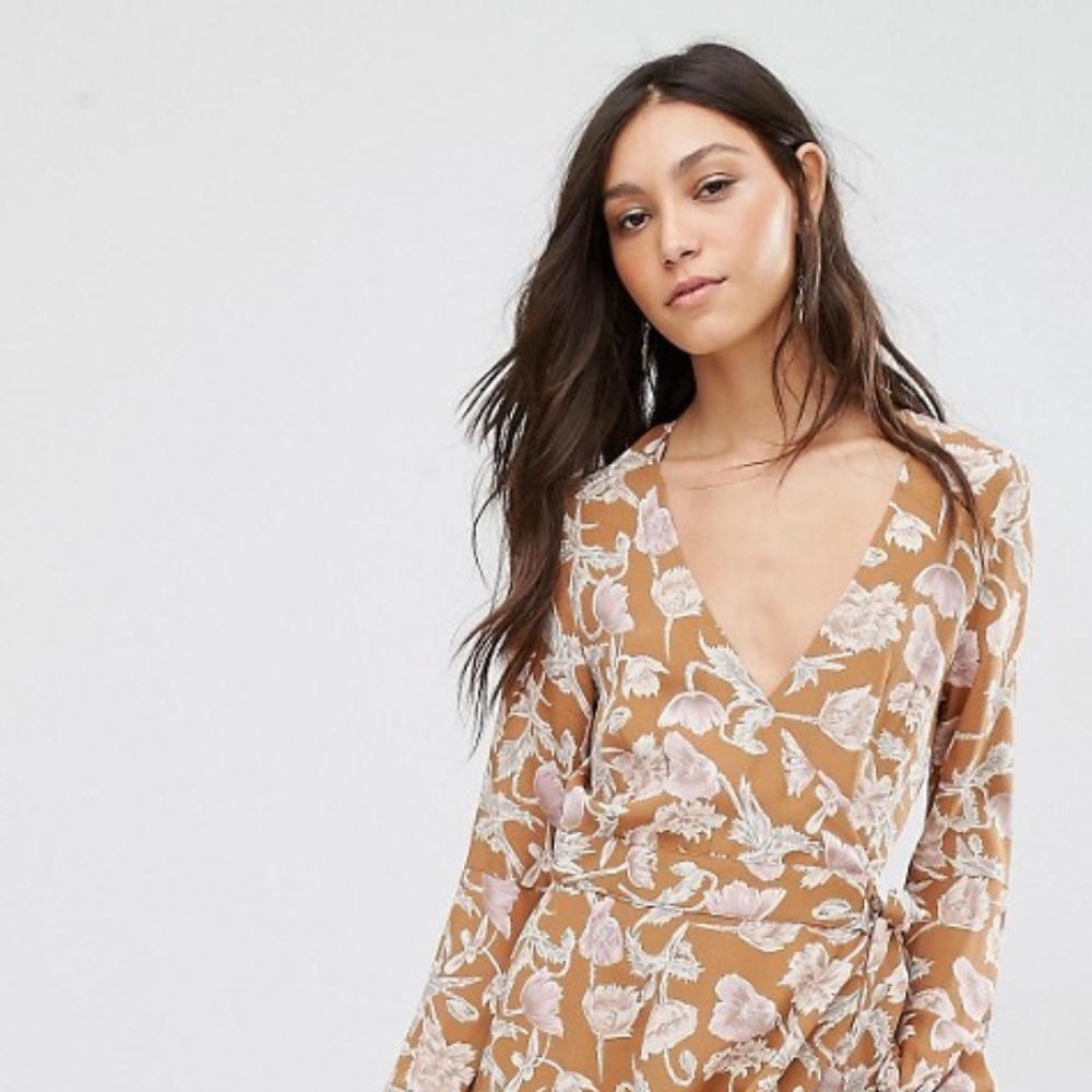 Flynn Skye Floral Front Tie Long Sleeve Mini Dress
